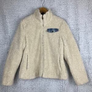 Pendleton Fuzzy Zip Jacket Womens M Beige Heather Sherpa Fleece Deep Pile Plaid